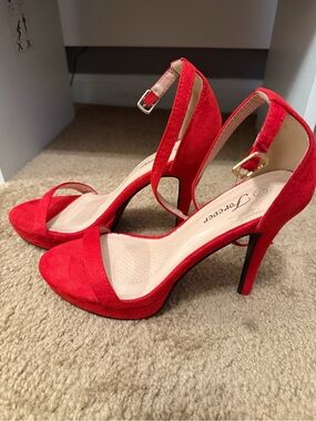 Forever 21 Red Suede Ankle-Strap Stiletto Heels